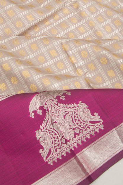 Kanchipuram Silk Checks And Butta Grey Saree