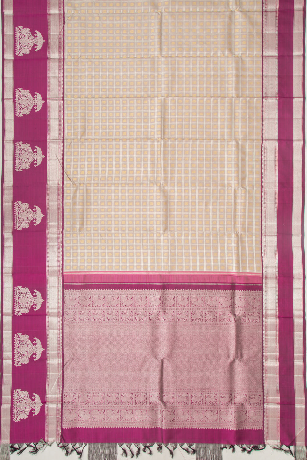 Kanchipuram Silk Checks And Butta Grey Saree
