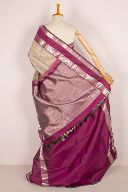 Kanchipuram Silk Checks And Butta Grey Saree