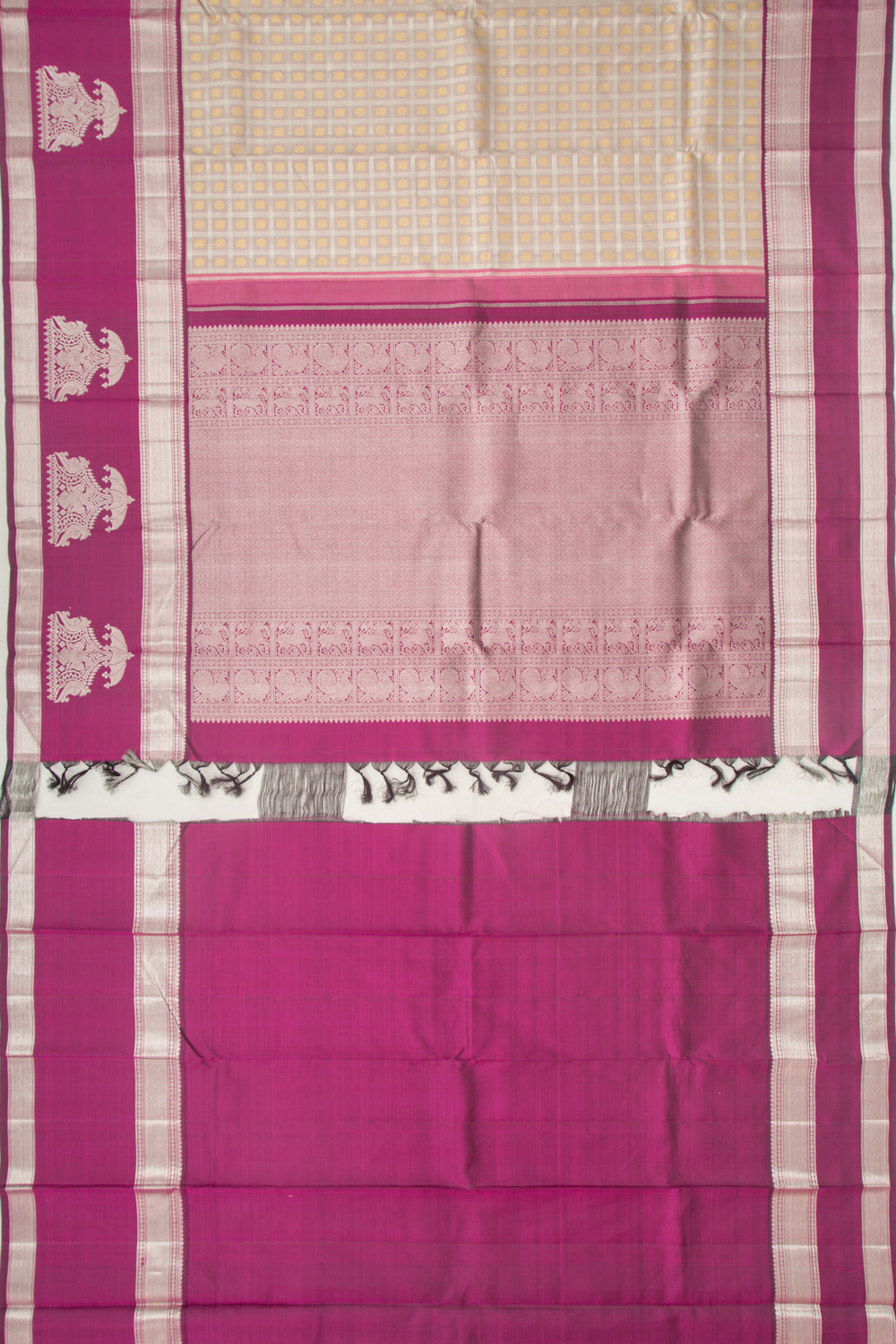 Kanchipuram Silk Checks And Butta Grey Saree