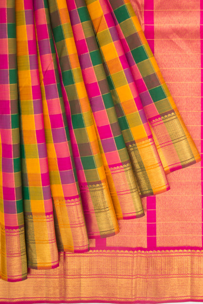 Kanchipuram Silk Checks Multicolour Saree