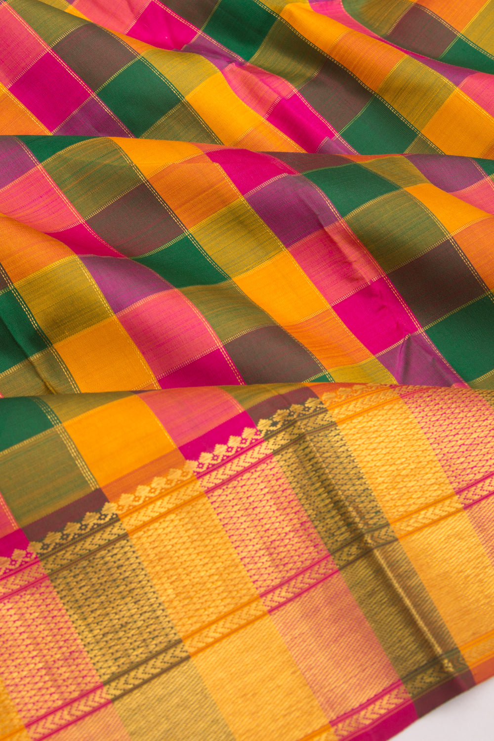 Kanchipuram Silk Checks Multicolour Saree