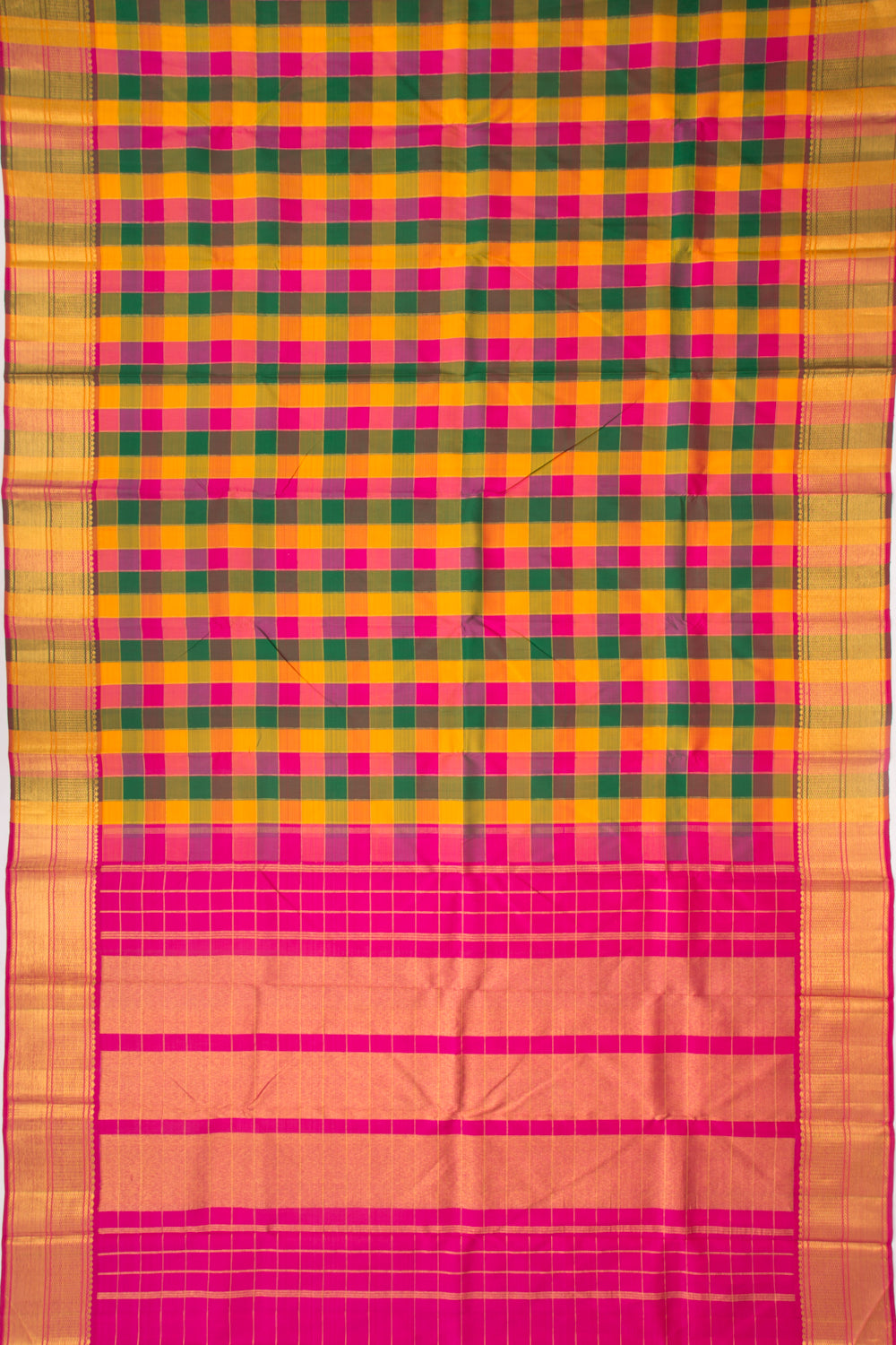 Kanchipuram Silk Checks Multicolour Saree