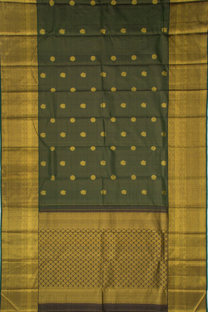Kanchipuram Silk Checks And Butta Dark Green Saree