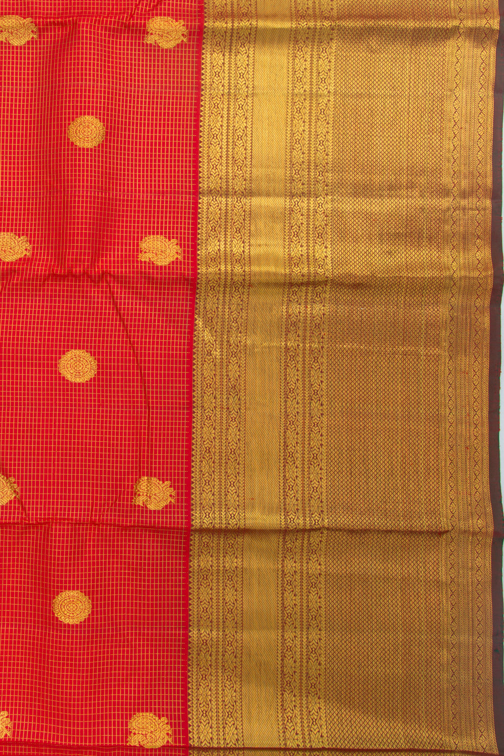 Kanchipuram Silk Checks And Butta Red Saree