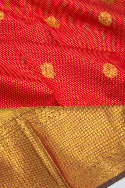 Kanchipuram Silk Checks And Butta Red Saree