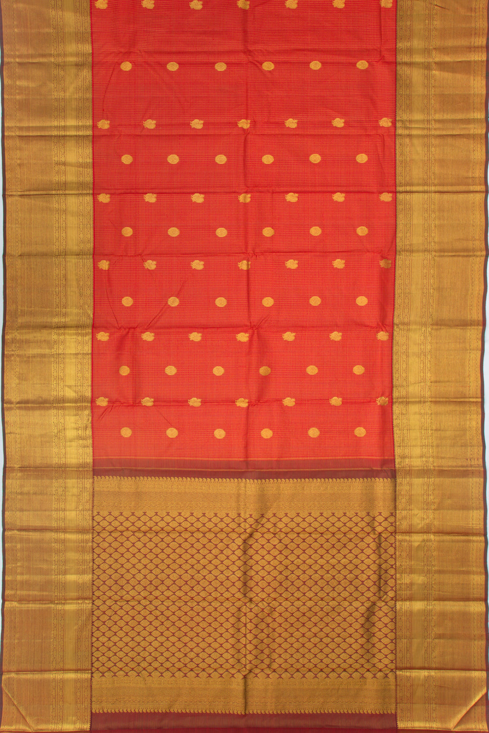 Kanchipuram Silk Checks And Butta Red Saree