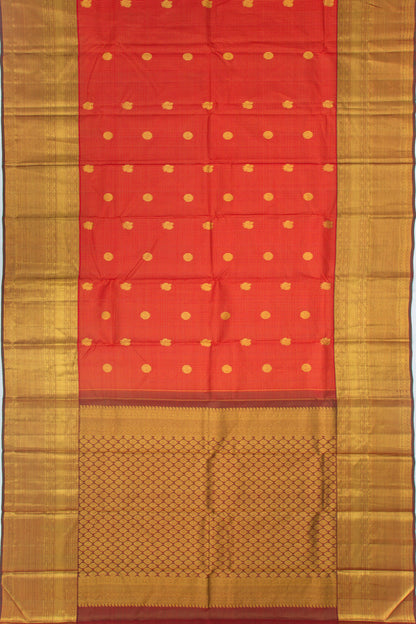 Kanchipuram Silk Checks And Butta Red Saree