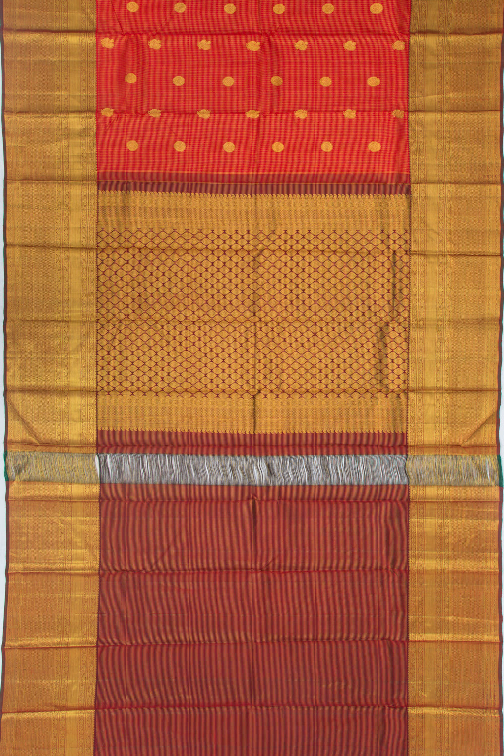 Kanchipuram Silk Checks And Butta Red Saree