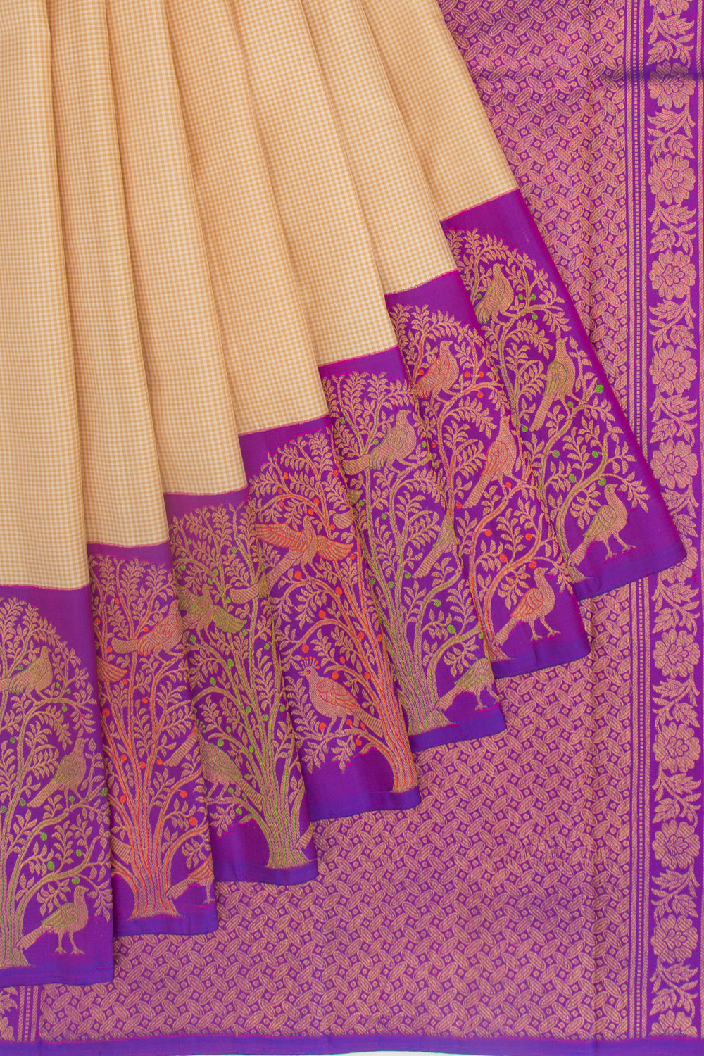 Kanchipuram Silk Checks Cream Saree