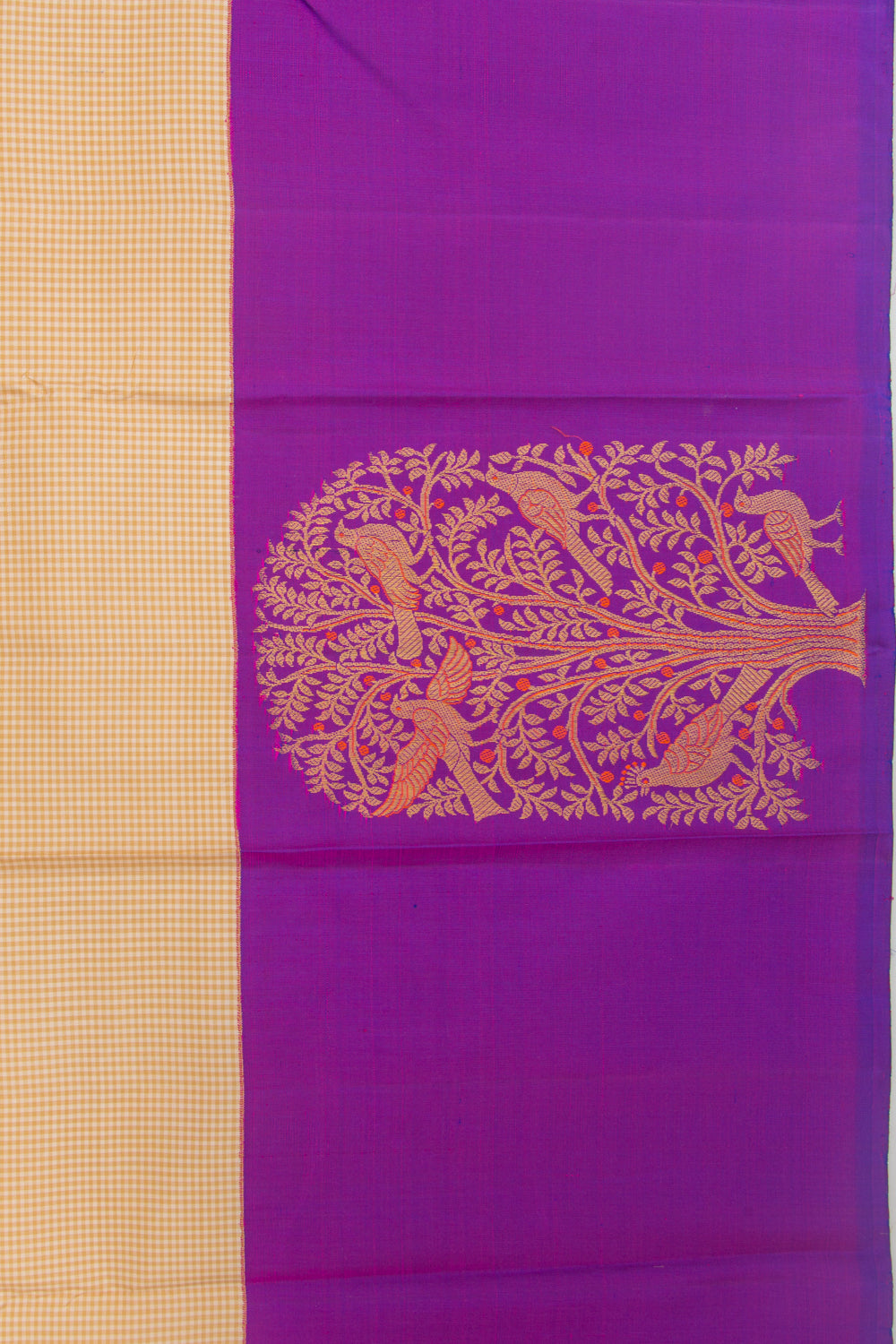 Kanchipuram Silk Checks Cream Saree