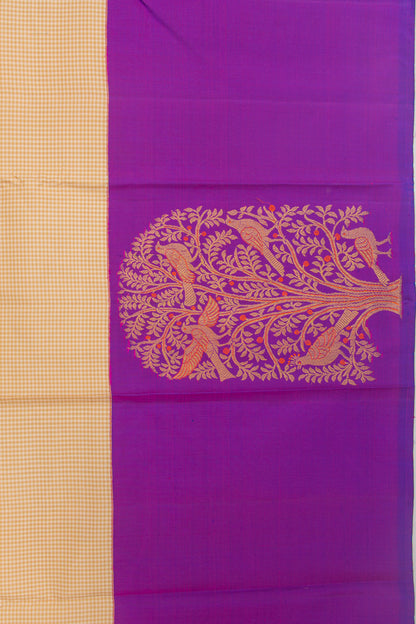 Kanchipuram Silk Checks Cream Saree