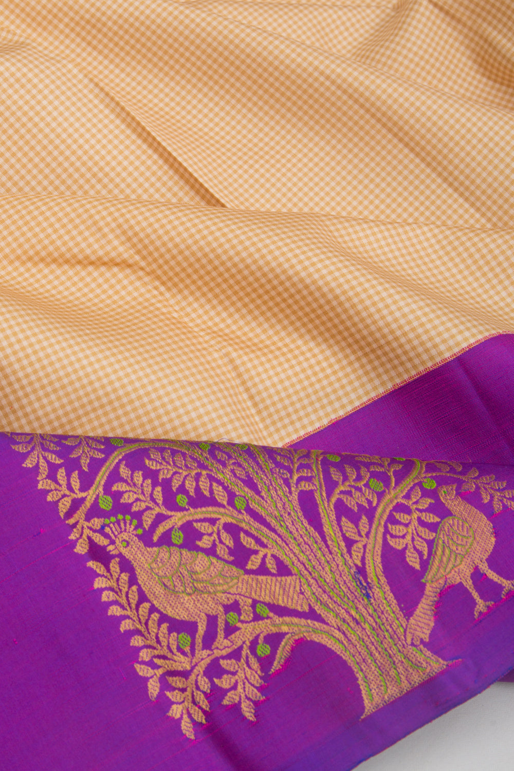 Kanchipuram Silk Checks Cream Saree