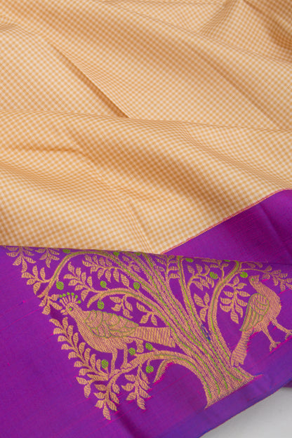 Kanchipuram Silk Checks Cream Saree