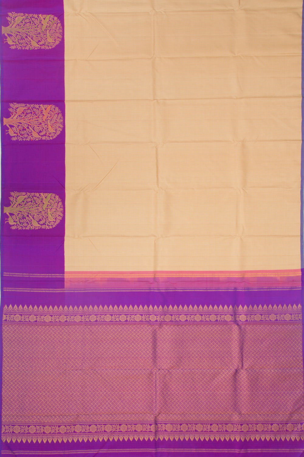 Kanchipuram Silk Checks Cream Saree