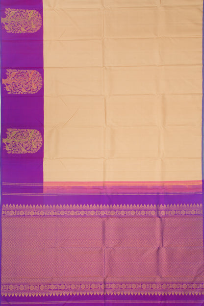 Kanchipuram Silk Checks Cream Saree