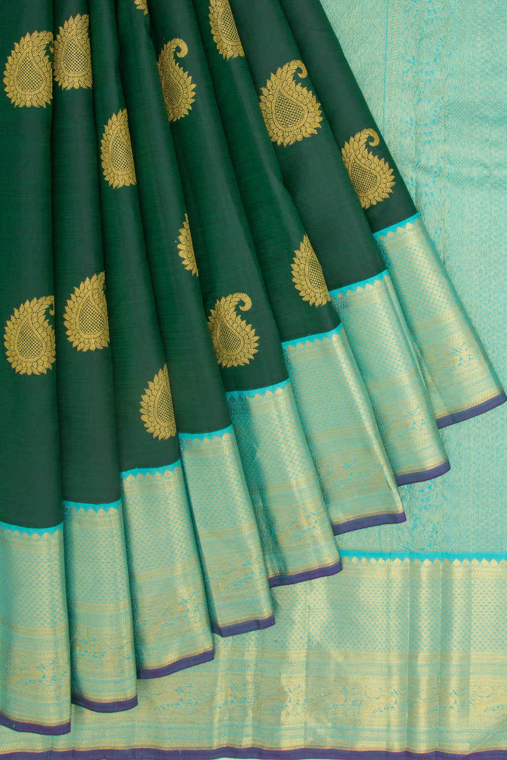 Kanchipuram Silk Butta Dark Green Saree