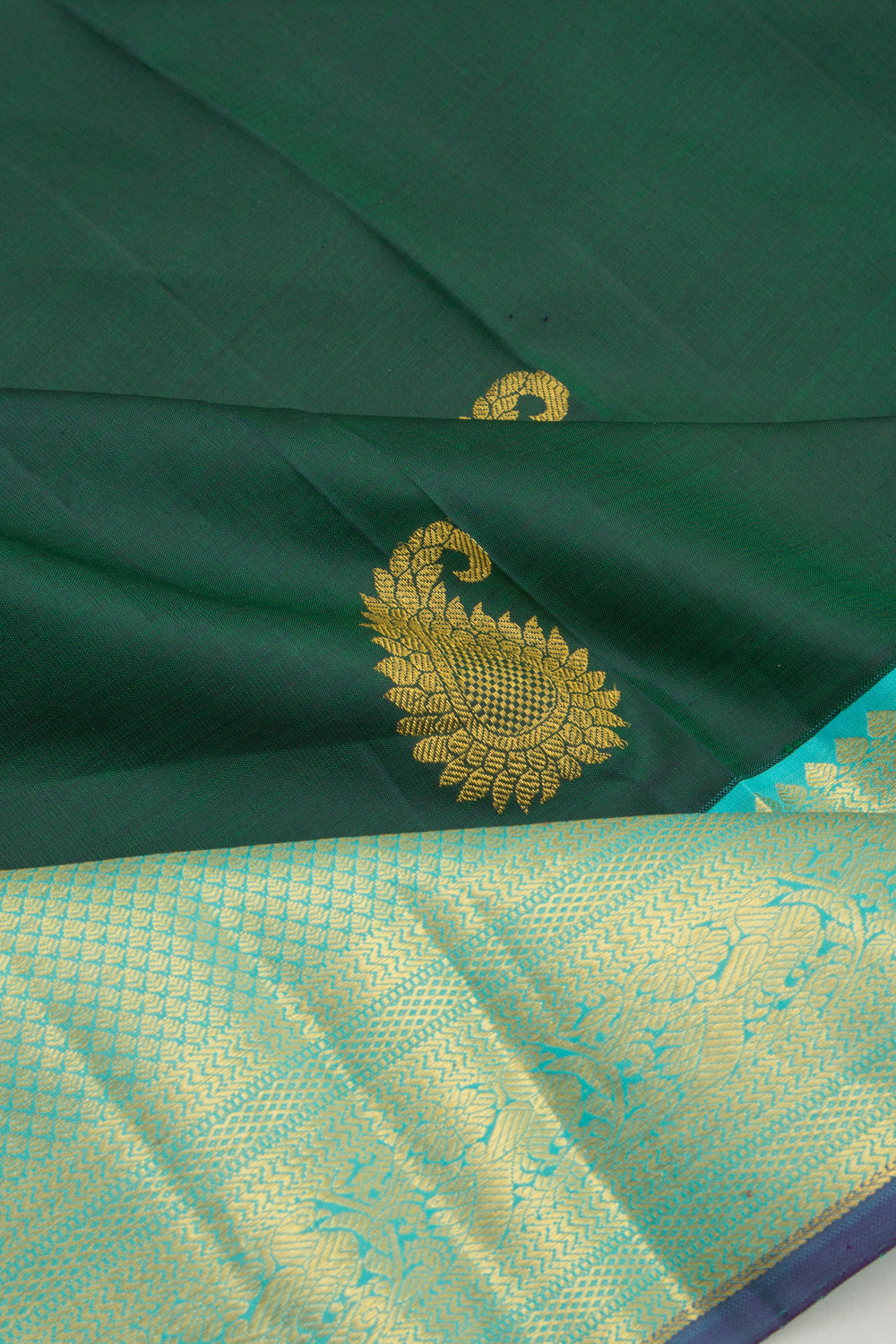 Kanchipuram Silk Butta Dark Green Saree