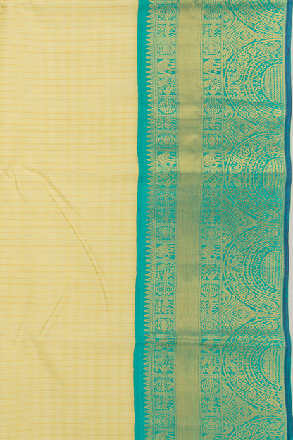 Kanchipuram Silk Vertical Lines Pale Yellow Saree