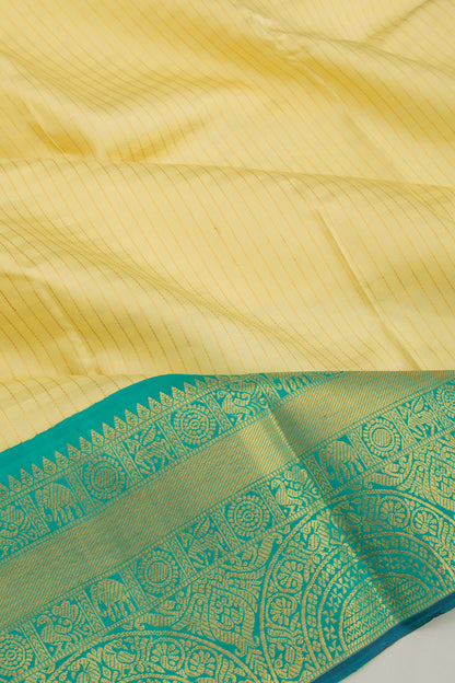 Kanchipuram Silk Vertical Lines Pale Yellow Saree