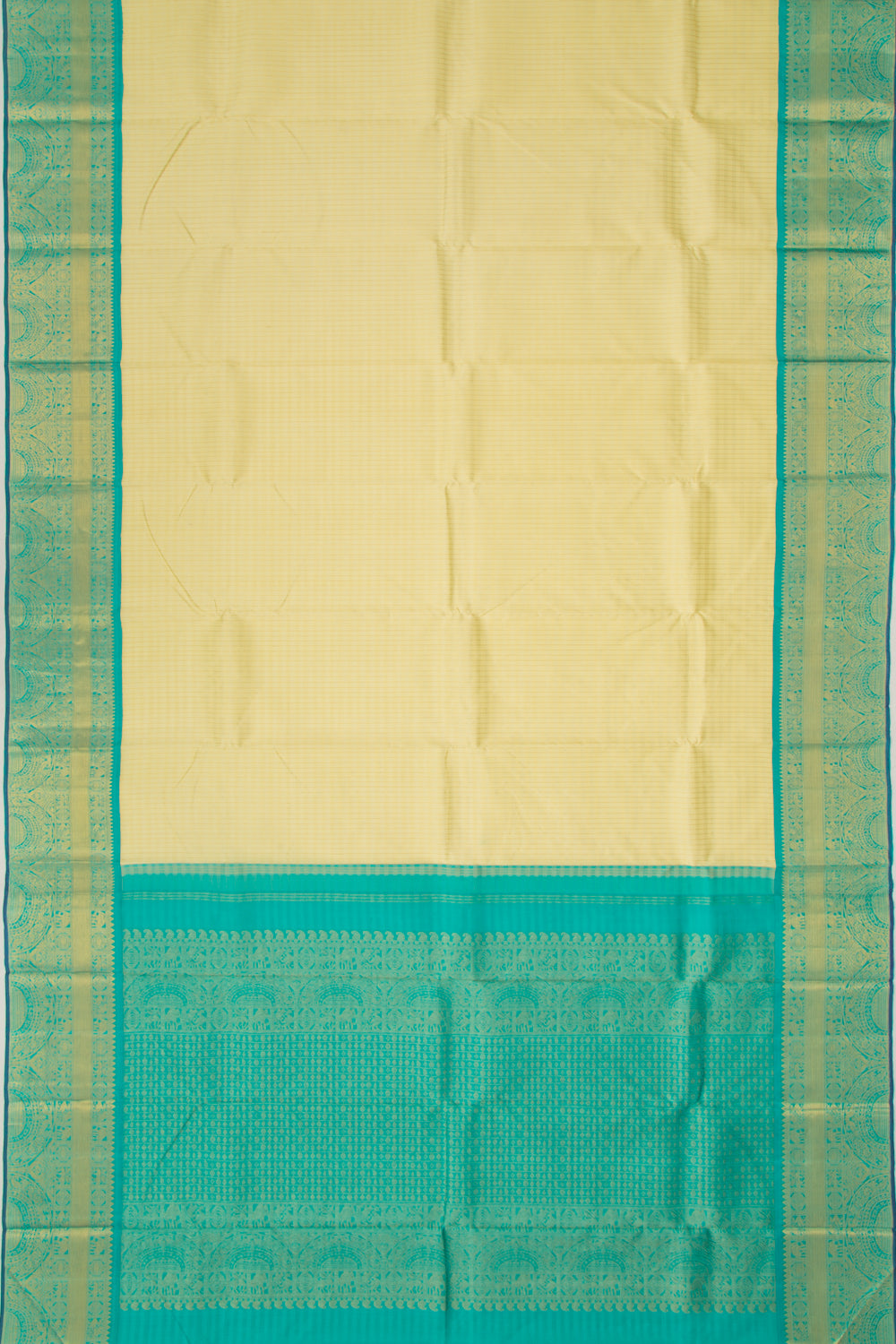 Kanchipuram Silk Vertical Lines Pale Yellow Saree