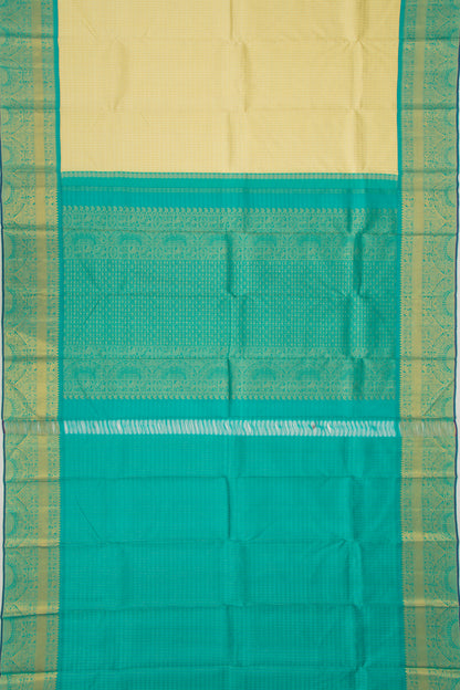 Kanchipuram Silk Vertical Lines Pale Yellow Saree