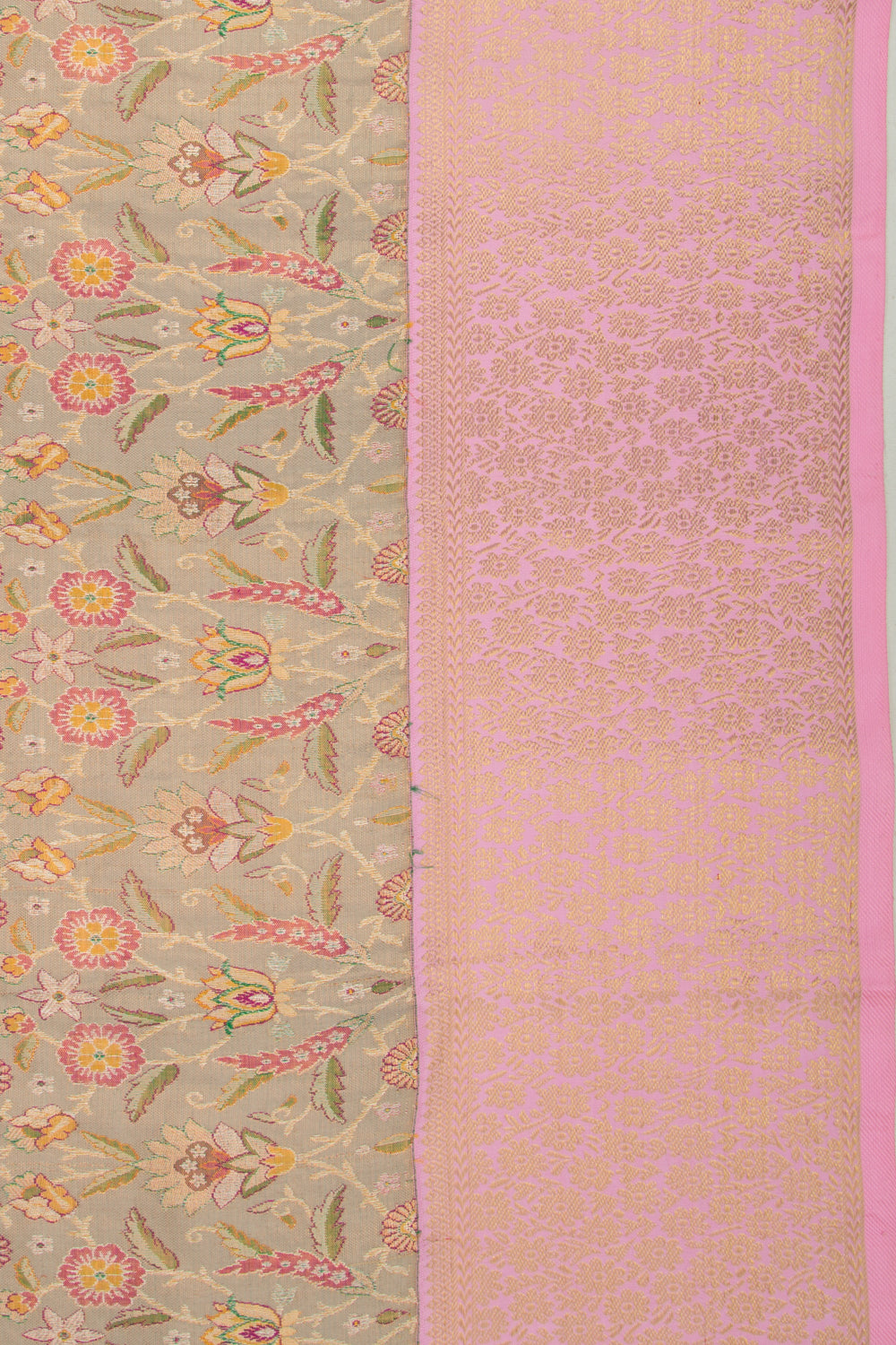 Kanchipuram Silk Tissue Brocade Grey Saree