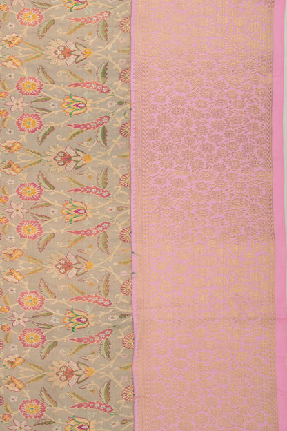 Kanchipuram Silk Tissue Brocade Grey Saree