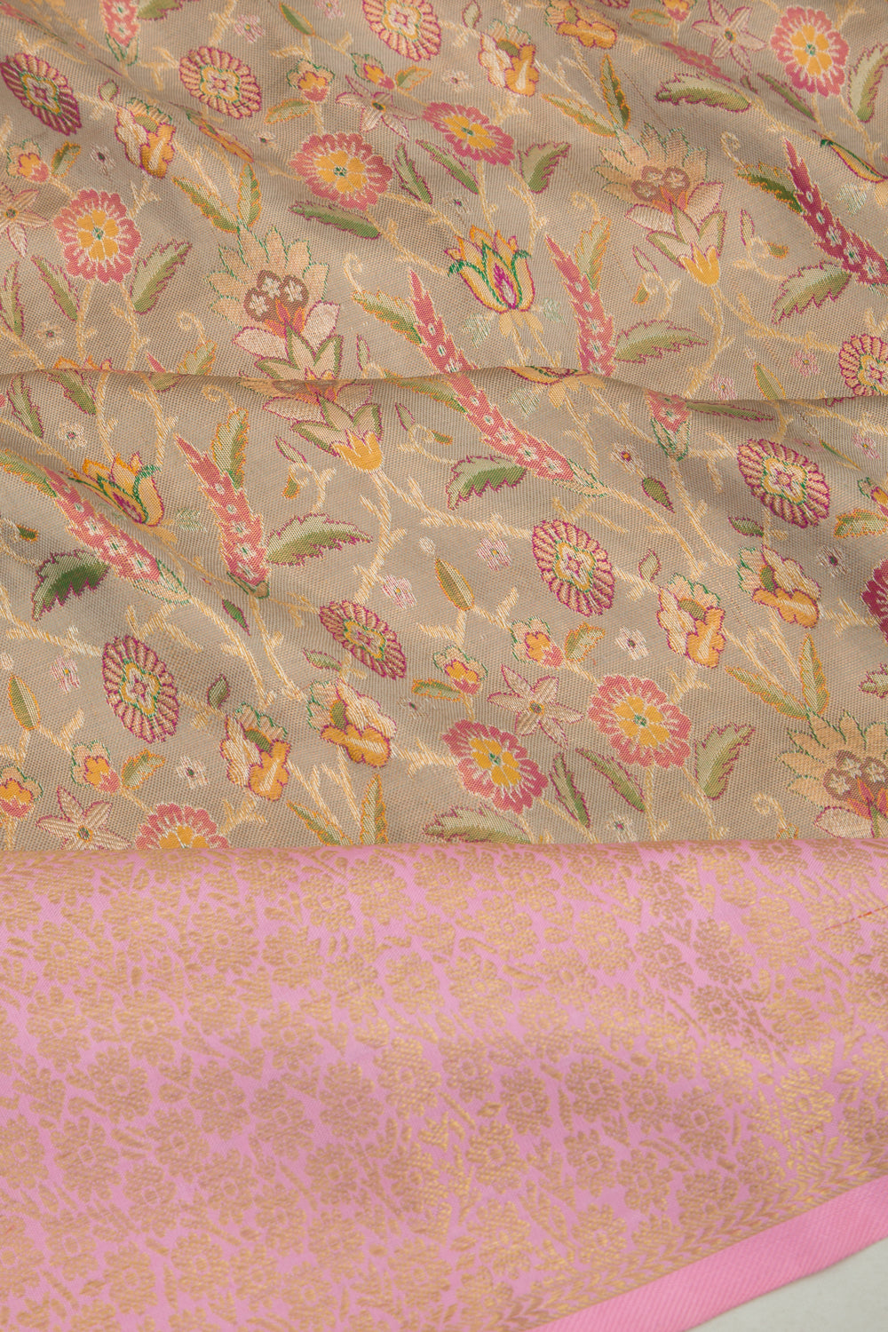 Kanchipuram Silk Tissue Brocade Grey Saree