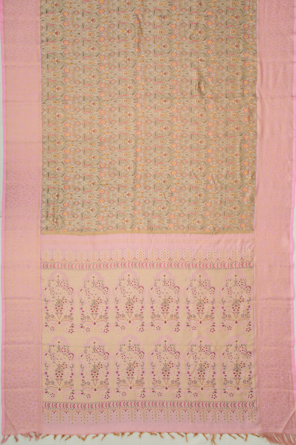 Kanchipuram Silk Tissue Brocade Grey Saree