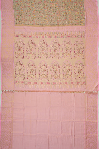 Kanchipuram Silk Tissue Brocade Grey Saree