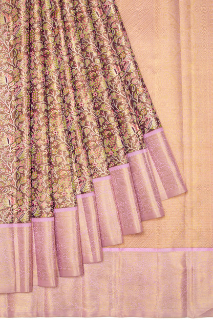 Kanchipuram Silk Tissue Brocade Brown Saree-Not Allowed Online
