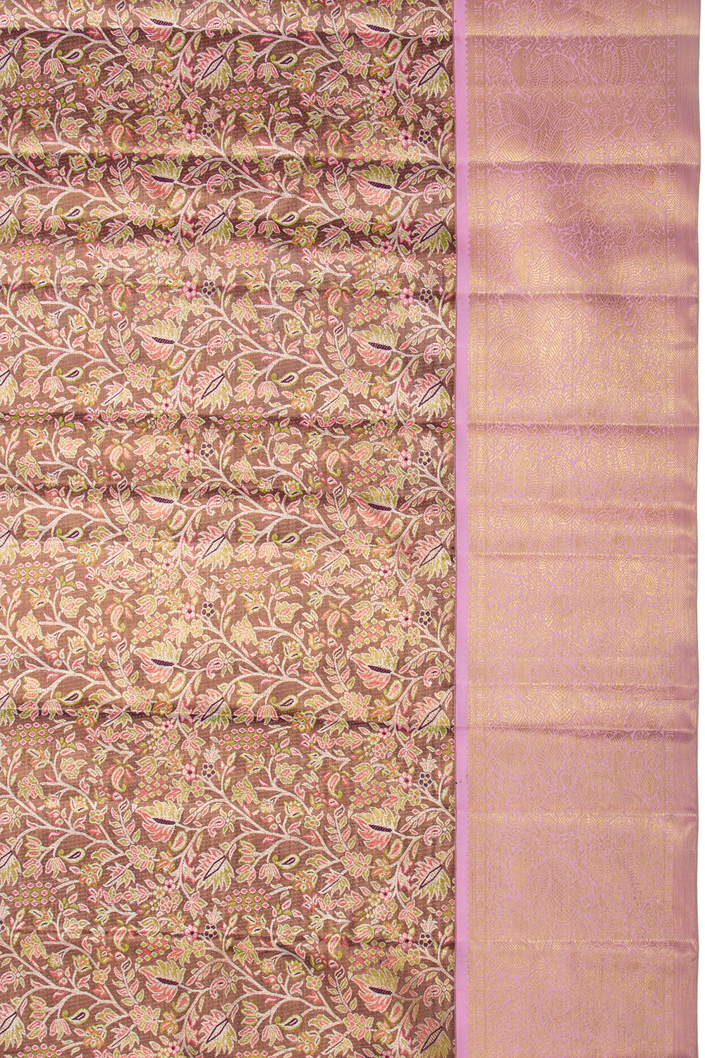 Kanchipuram Silk Tissue Brocade Brown Saree-Not Allowed Online