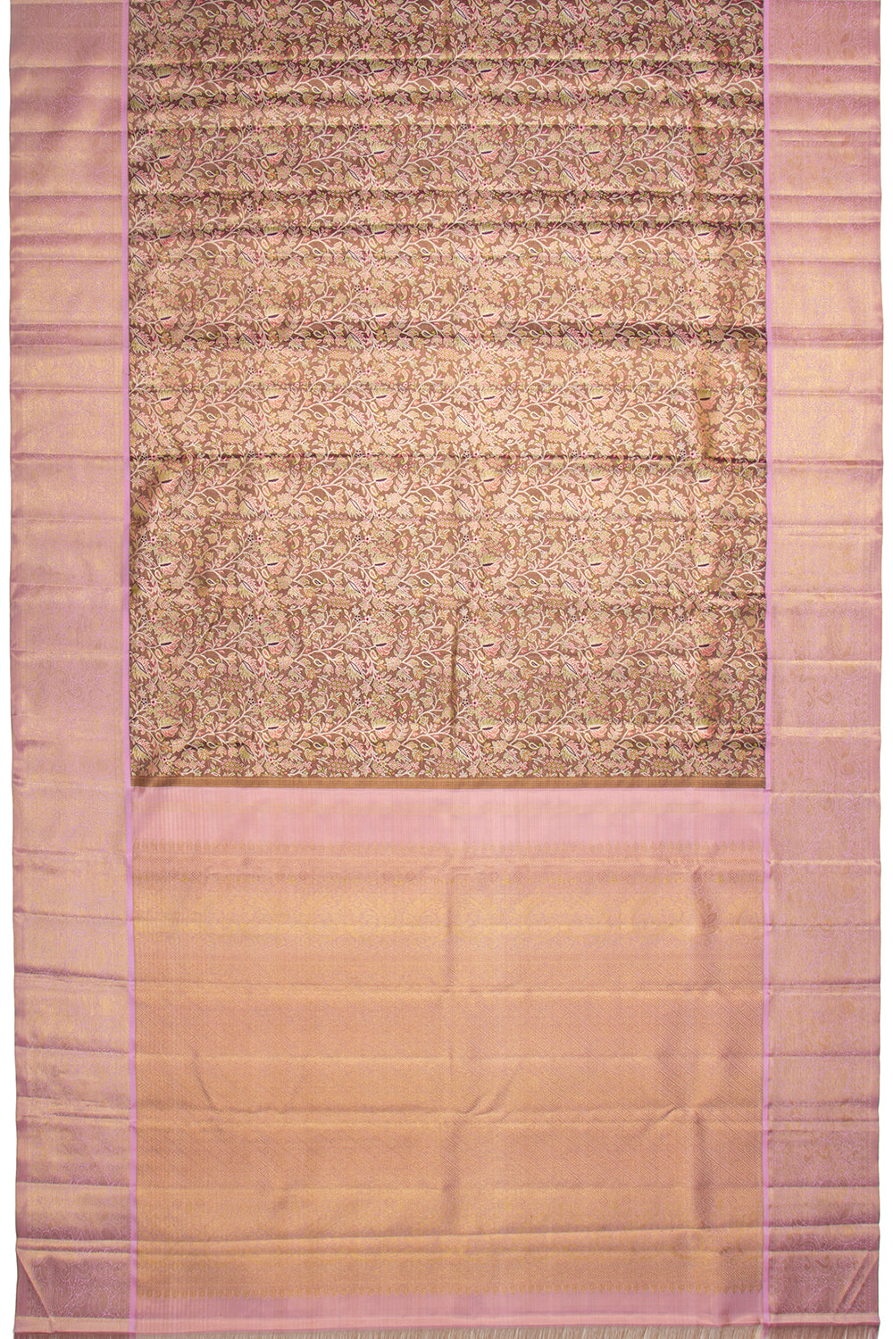 Kanchipuram Silk Tissue Brocade Brown Saree-Not Allowed Online
