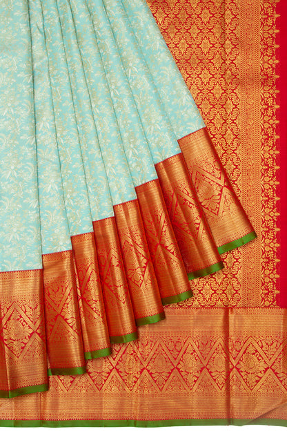 Kanchipuram Silk Brocade Pastel Blue Saree