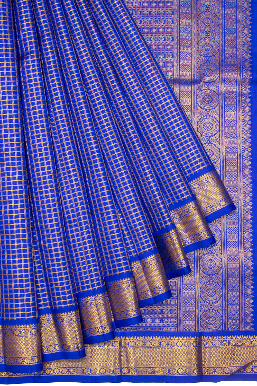 Kanchipuram Silk Checks Royal Blue Saree