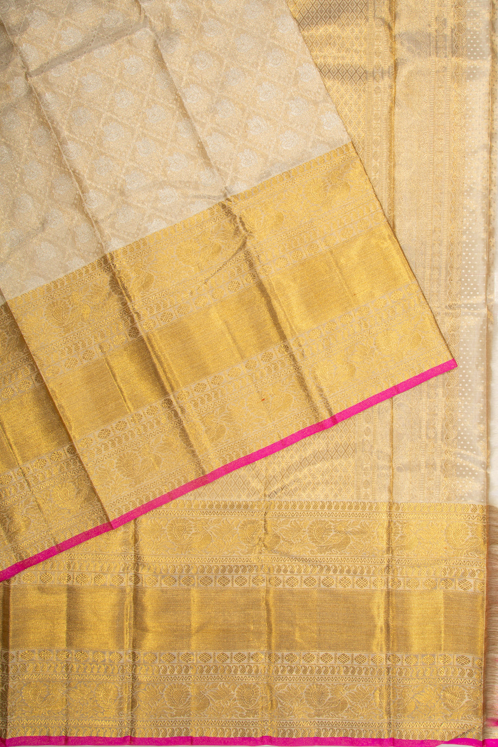 Kanchipuram Silk Tissue Brocade Cream Saree