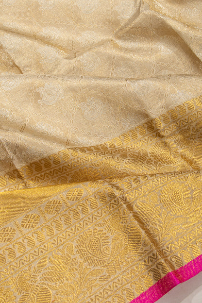 Kanchipuram Silk Tissue Brocade Cream Saree