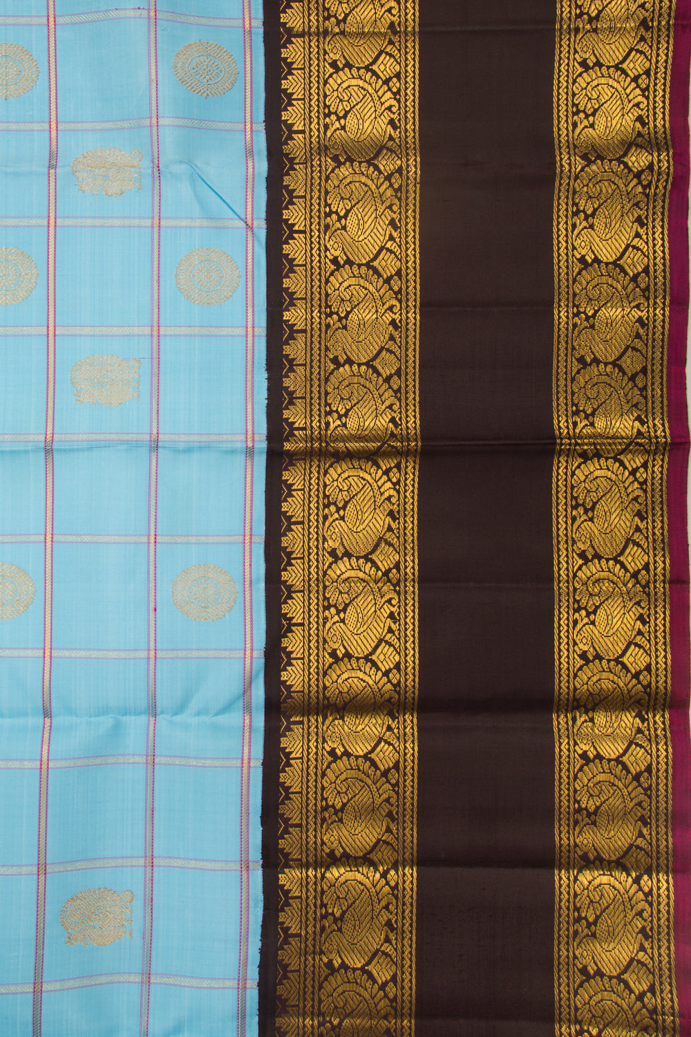 Kanchipuram Silk Checks And Butta Sky Blue Saree