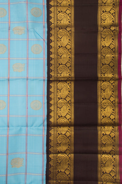 Kanchipuram Silk Checks And Butta Sky Blue Saree