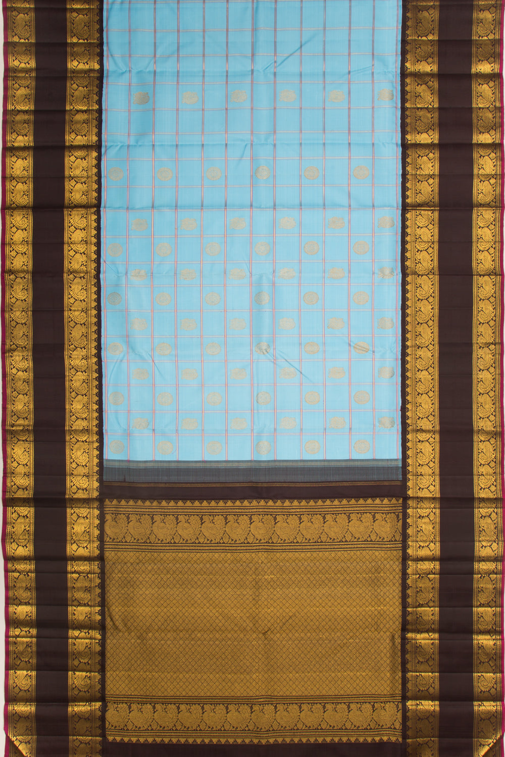 Kanchipuram Silk Checks And Butta Sky Blue Saree