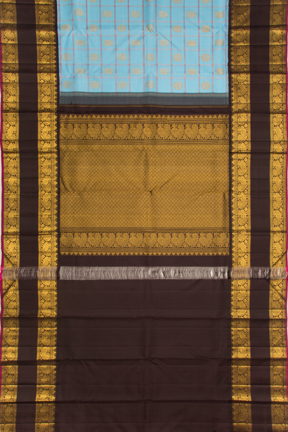 Kanchipuram Silk Checks And Butta Sky Blue Saree