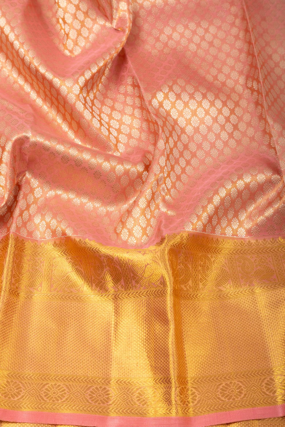 Kanchipuram Silk Tissue Brocade Peach Saree