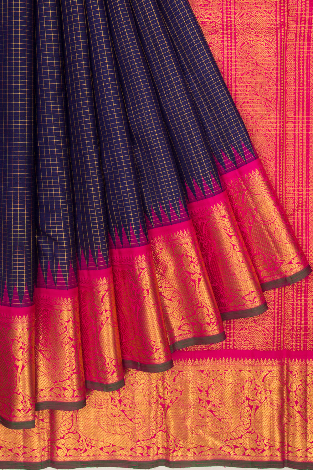 Kanchipuram Silk Checks Dark Blue Saree