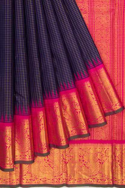 Kanchipuram Silk Checks Dark Blue Saree