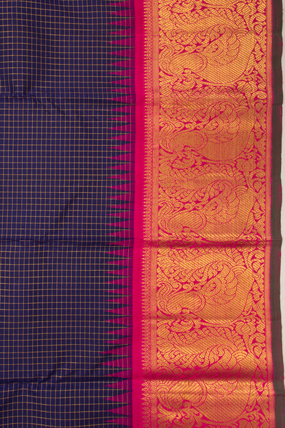 Kanchipuram Silk Checks Dark Blue Saree
