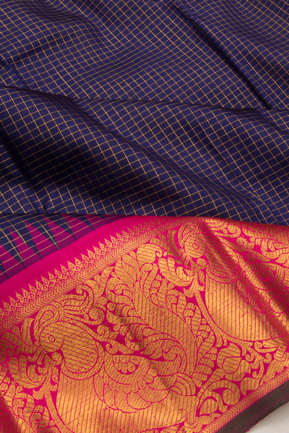 Kanchipuram Silk Checks Dark Blue Saree