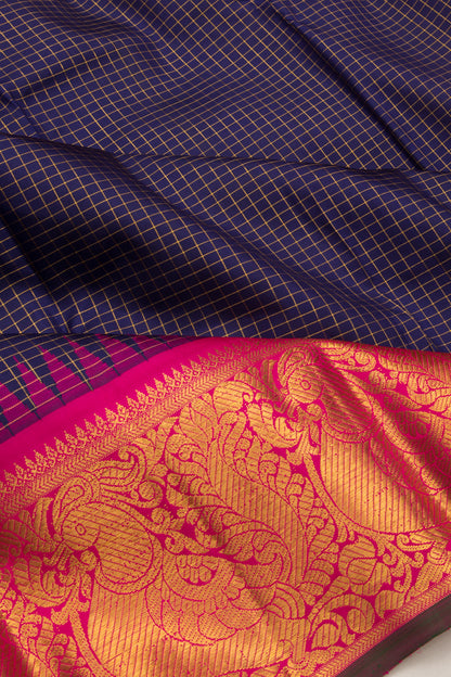 Kanchipuram Silk Checks Dark Blue Saree