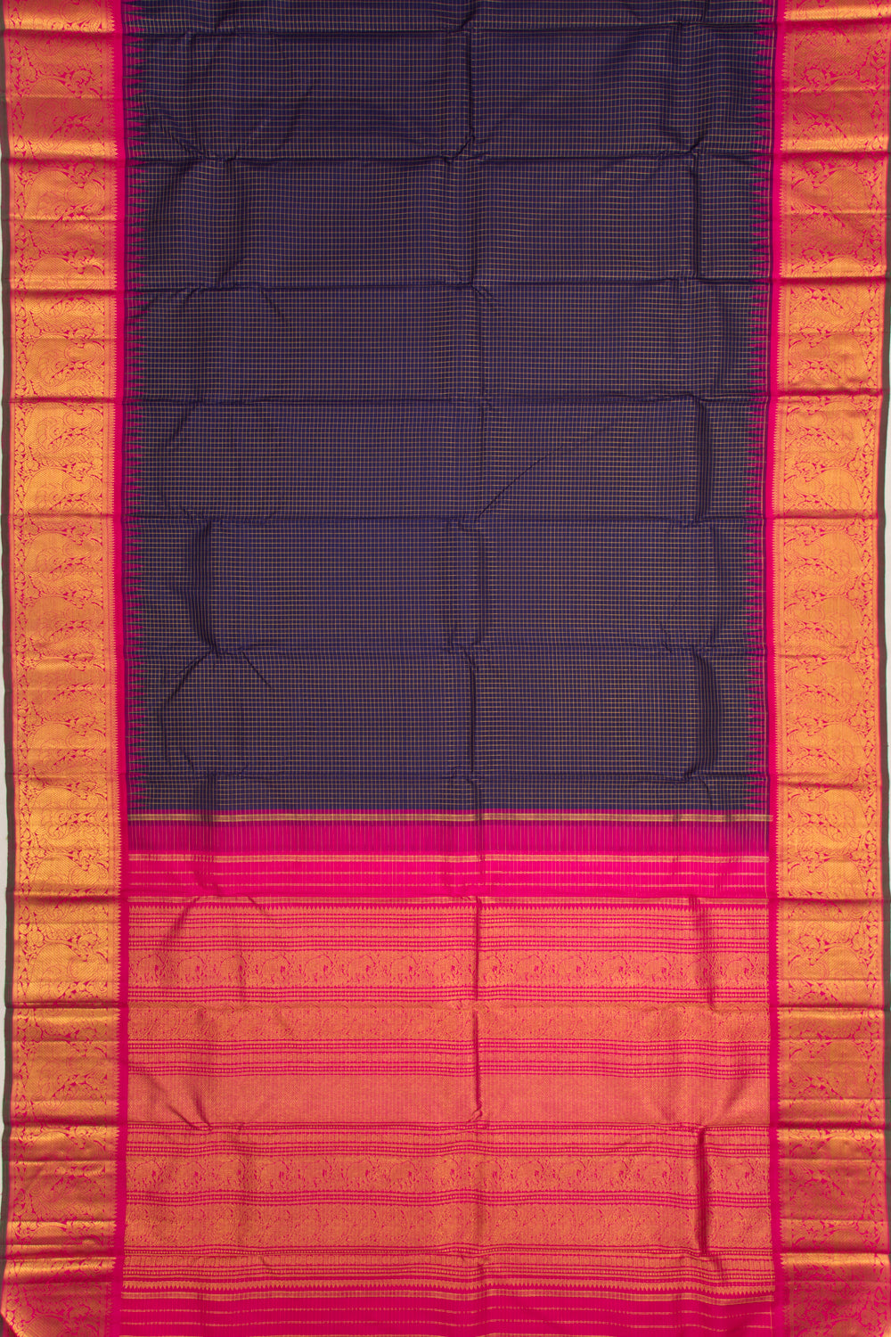 Kanchipuram Silk Checks Dark Blue Saree