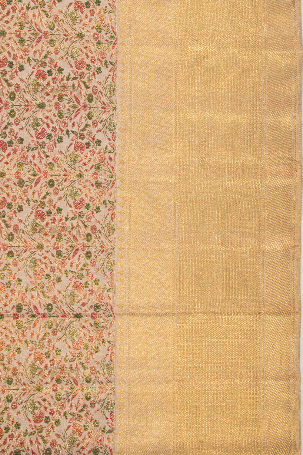 Kanchipuram Silk Jaal Cream Saree